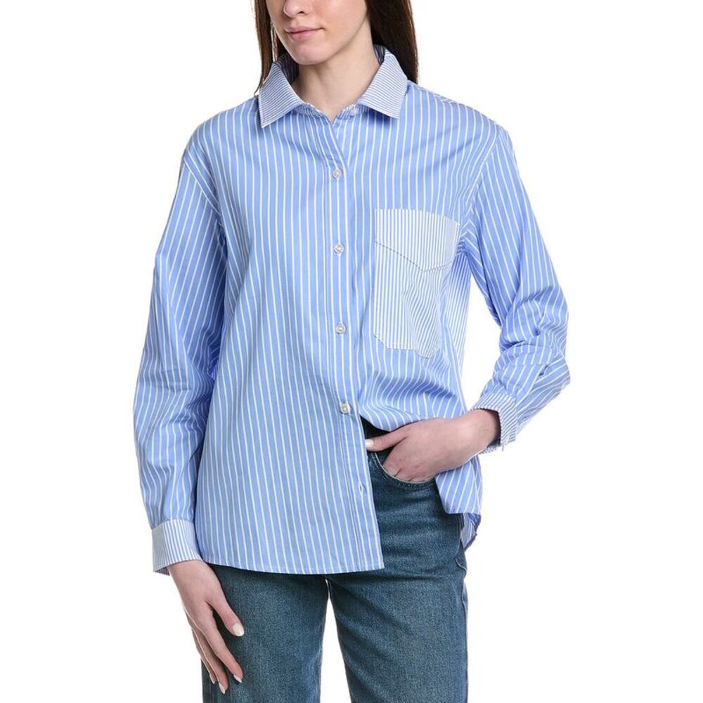 Hudson Jeans Womens  Oversized Button Down Shirt, Blue